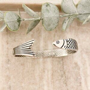 925 Sterling Silver Cuff Bracelet Fish Bracelet Modern Silver Bangle Bracelet